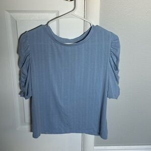 SO - Girl's 3/4 Ruffle Sleeve Top with Crew Neck - LARGE - Light Blue